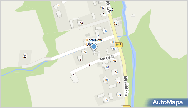 Korbielów, Na Łazy, 4, mapa Korbielów