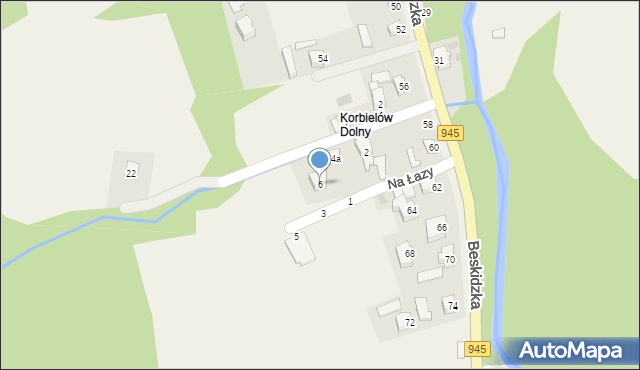 Korbielów, Na Łazy, 6, mapa Korbielów