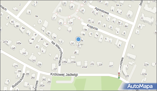 Kraków, Na Wierzchowinach, 1c, mapa Krakowa