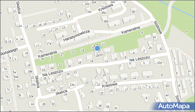 Kraków, Na Leszczu, 14, mapa Krakowa