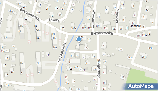 Kraków, Nad Potokiem, 3, mapa Krakowa