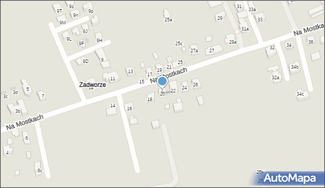 Kraków, Na Mostkach, 20, mapa Krakowa