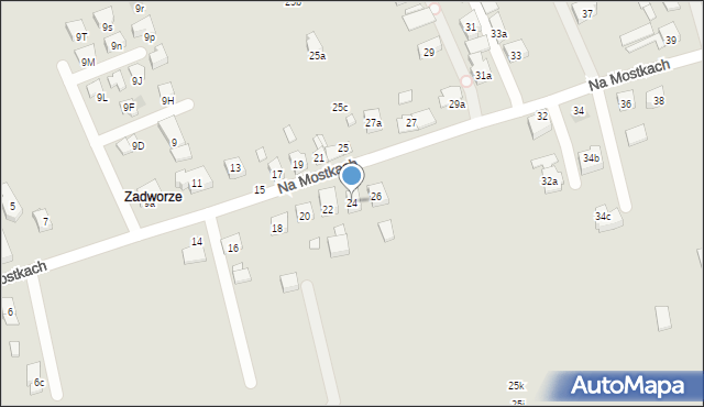 Kraków, Na Mostkach, 24, mapa Krakowa