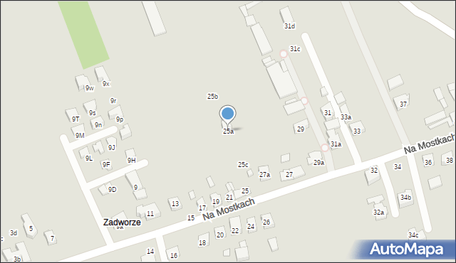 Kraków, Na Mostkach, 25a, mapa Krakowa