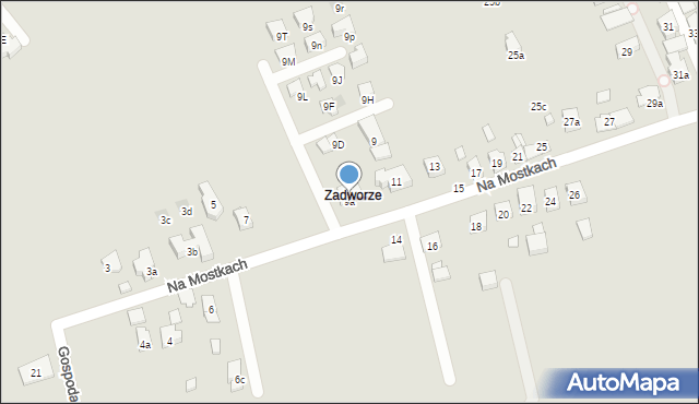 Kraków, Na Mostkach, 9a, mapa Krakowa