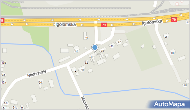 Kraków, Nadbrzezie, 36, mapa Krakowa