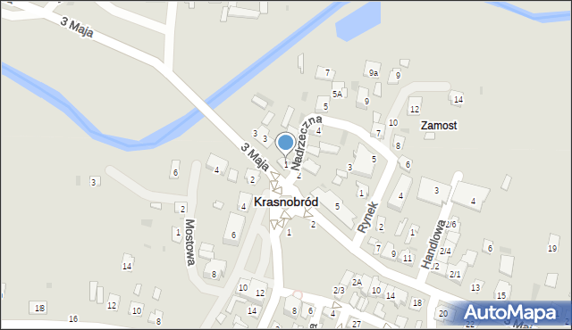 Krasnobród, Nadrzeczna, 1, mapa Krasnobród