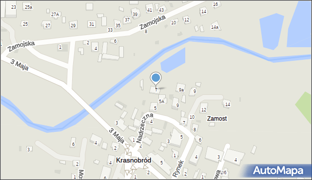 Krasnobród, Nadrzeczna, 7, mapa Krasnobród