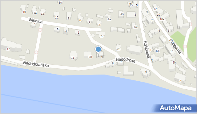 Krosno Odrzańskie, Nadodrzańska, 9A, mapa Krosno Odrzańskie