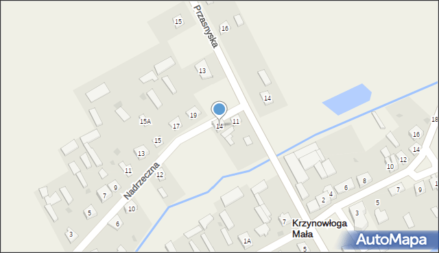 Krzynowłoga Mała, Nadrzeczna, 14, mapa Krzynowłoga Mała