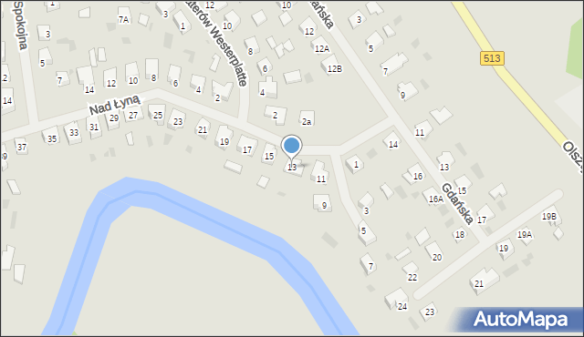 Lidzbark Warmiński, Nad Łyną, 13, mapa Lidzbark Warmiński