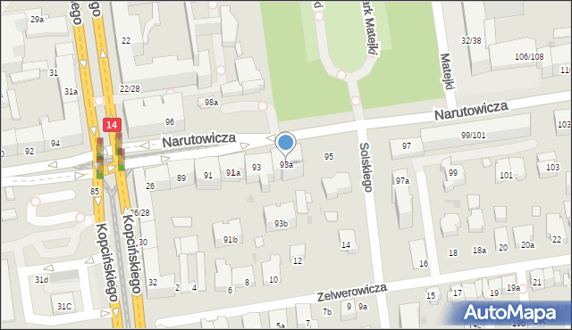Łódź, Narutowicza Gabriela, prezydenta, 93a, mapa Łodzi