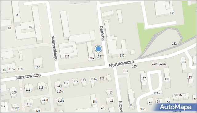 Łódź, Narutowicza Gabriela, prezydenta, 128, mapa Łodzi