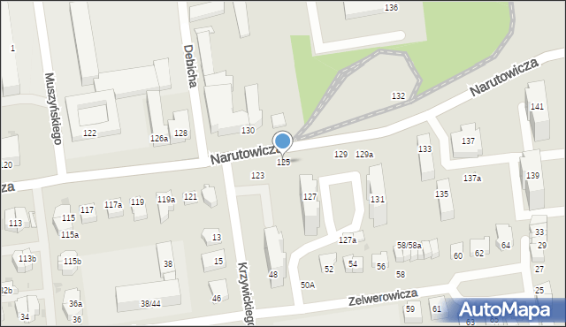 Łódź, Narutowicza Gabriela, prezydenta, 125, mapa Łodzi