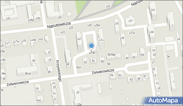 Łódź, Narutowicza Gabriela, prezydenta, 127a, mapa Łodzi
