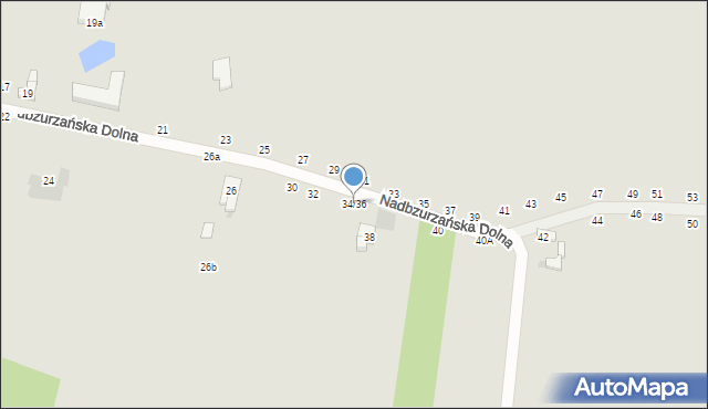 Łowicz, Nadbzurzańska Dolna, 34/36, mapa Łowicza