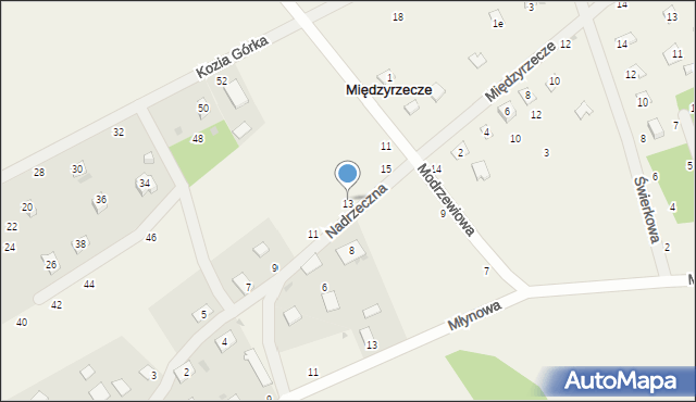 Międzyrzecze, Nadrzeczna, 13, mapa Międzyrzecze