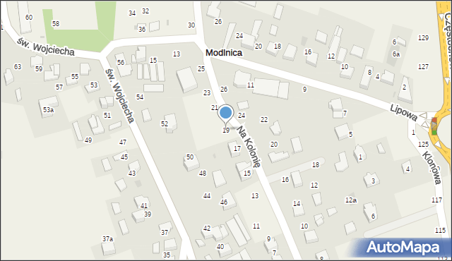 Modlnica, Na Kolonię, 19, mapa Modlnica