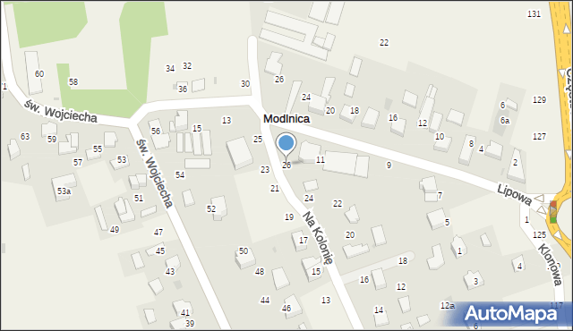 Modlnica, Na Kolonię, 26, mapa Modlnica