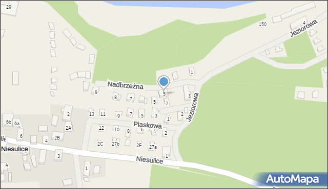 Niesulice, Nadbrzeżna, 3, mapa Niesulice