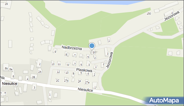 Niesulice, Nadbrzeżna, 4, mapa Niesulice