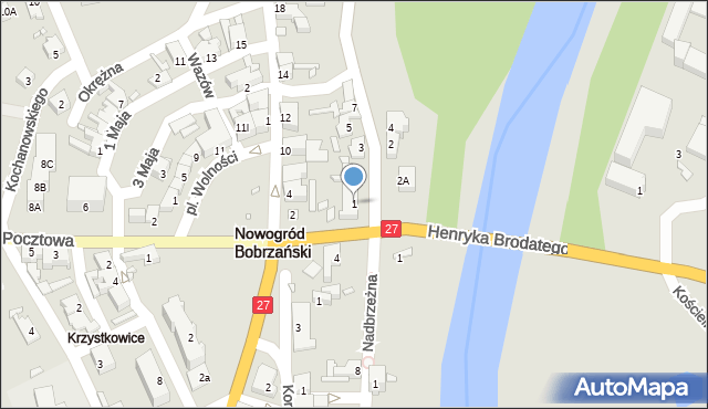 Nowogród Bobrzański, Nad Bobrem, 1, mapa Nowogród Bobrzański