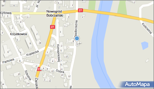 Nowogród Bobrzański, Nadbrzeżna, 1, mapa Nowogród Bobrzański