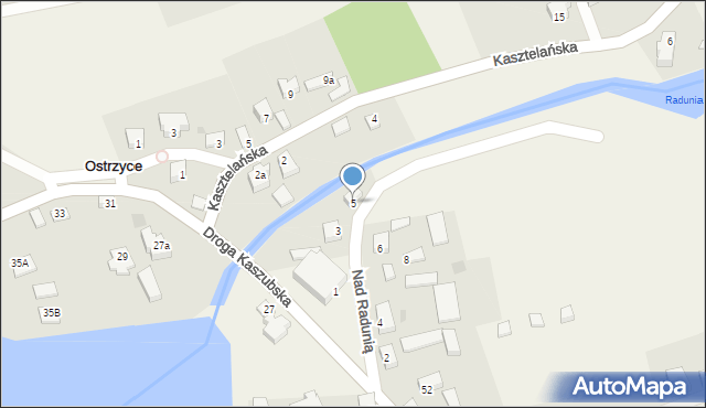 Ostrzyce, Nad Radunią, 5, mapa Ostrzyce