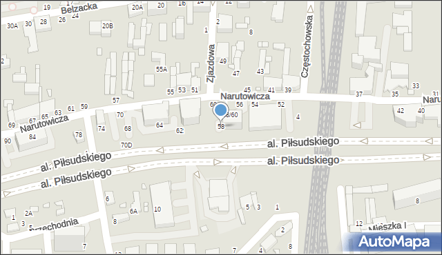 Piotrków Trybunalski, Narutowicza Gabriela, 58, mapa Piotrków Trybunalski