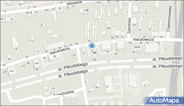 Piotrków Trybunalski, Narutowicza Gabriela, 70A, mapa Piotrków Trybunalski