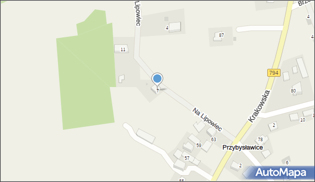 Przybysławice, Na Lipowiec, 7, mapa Przybysławice