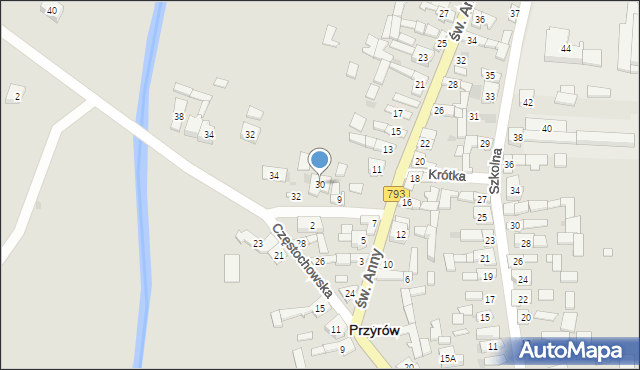 Przyrów, Nadrzeczna, 30, mapa Przyrów