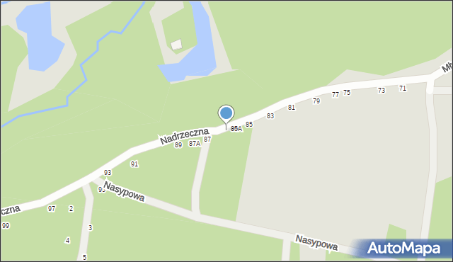 Radom, Nadrzeczna, 85B, mapa Radomia