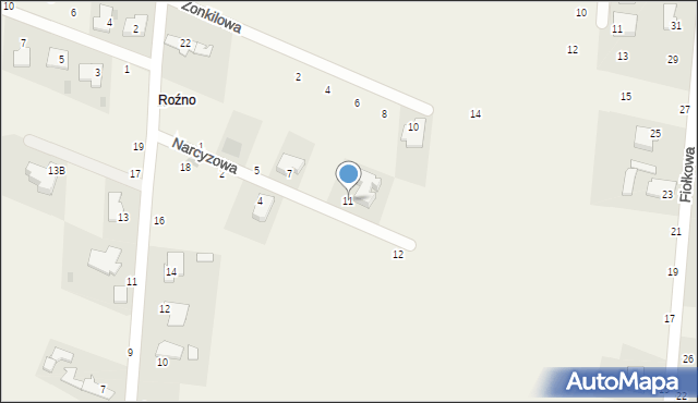 Rożno-Parcele, Narcyzowa, 11, mapa Rożno-Parcele