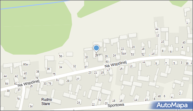 Rudno, Na Wspólnej, 28, mapa Rudno