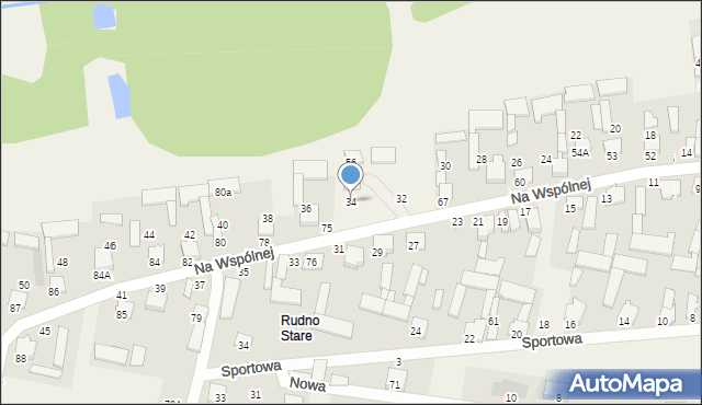 Rudno, Na Wspólnej, 34, mapa Rudno