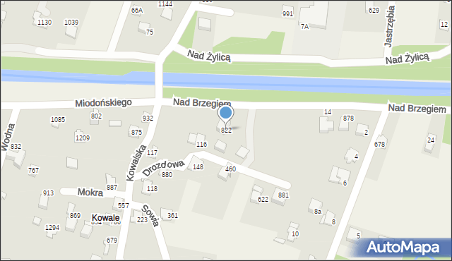 Rybarzowice, Nad Brzegiem, 822, mapa Rybarzowice