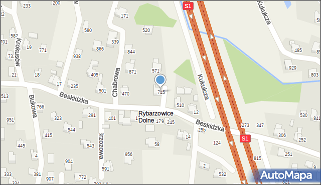 Rybarzowice, Narcyzów, 745, mapa Rybarzowice