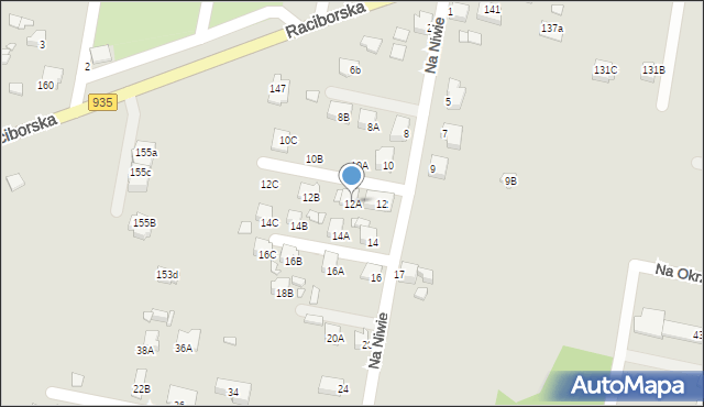 Rybnik, Na Niwie, 12A, mapa Rybnika