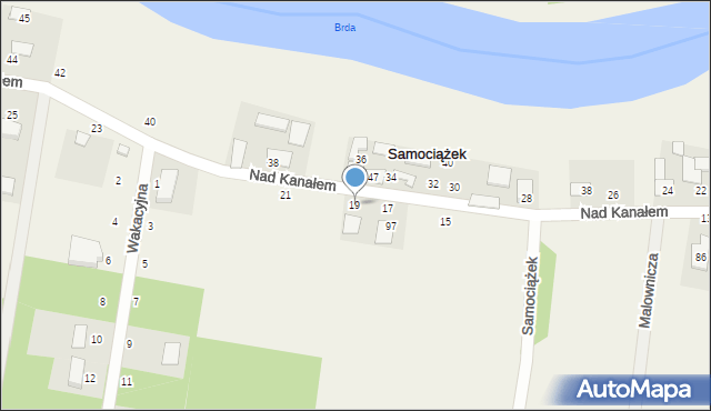 Samociążek, Nad Kanałem, 19, mapa Samociążek