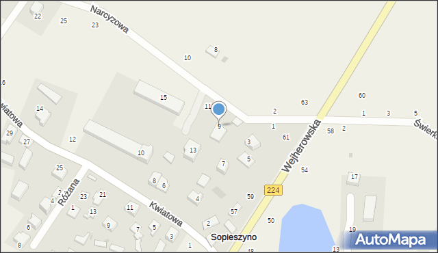 Sopieszyno, Narcyzowa, 9, mapa Sopieszyno