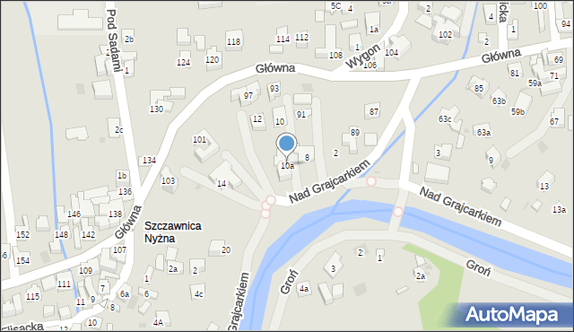 Szczawnica, Nad Grajcarkiem, 10a, mapa Szczawnica