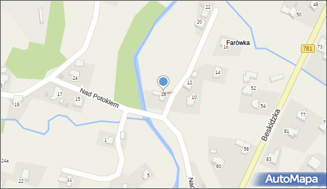 Targanice, Nad Potokiem, 18, mapa Targanice