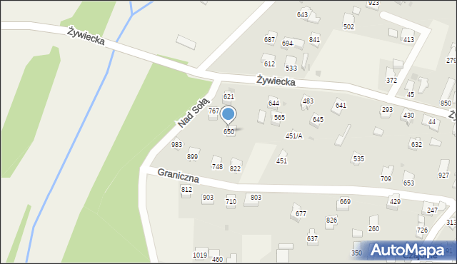 Wieprz, Nad Sołą, 650, mapa Wieprz