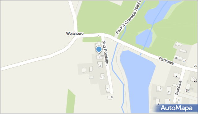 Wojanowo, Nad Potokiem, 1, mapa Wojanowo