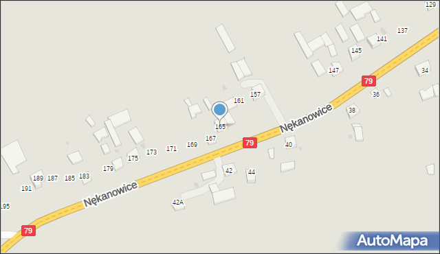 Nowe Brzesko, Nękanowice, 165, mapa Nowe Brzesko