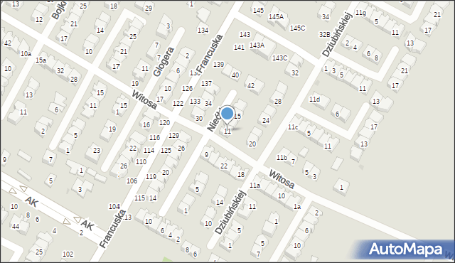Biała Podlaska, Niećki Józefa, 11, mapa Białej Podlaskiej