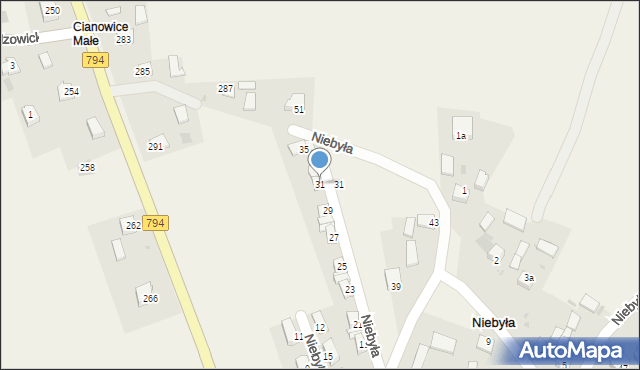 Cianowice, Niebyła, 31, mapa Cianowice