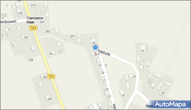 Cianowice, Niebyła, 35, mapa Cianowice