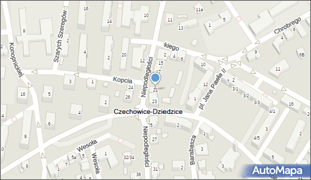 Czechowice-Dziedzice, Niepodległości, 21, mapa Czechowic-Dziedzic